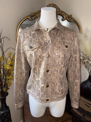 Womens RUBY RD Button Up Animal Print Jacket Size 8 Faux Snake Skin Stretch NEW - Image 1 of 4