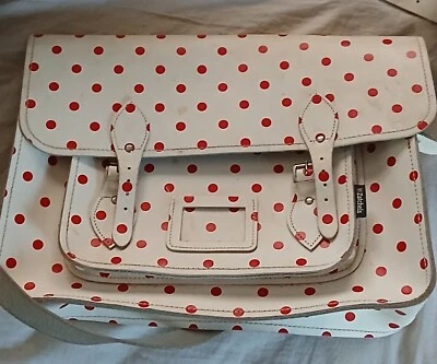 Bolso de Hombro Escolar Grande Zatchel's Rojo Y Blanco Lunares Cuero Usado en Excelente Condición Foto 1 de 4