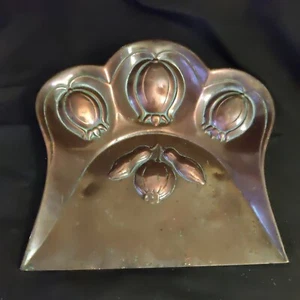 Antique Copper Table Crumb Pan Art Nouveau Tulips - Picture 1 of 11