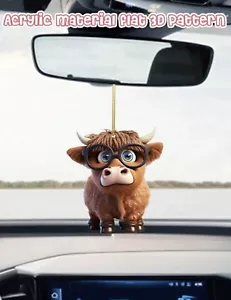 Cute Highland Cow Wearing Glasses Hanging Decoration Cute Gift Flat Acrylic - Picture 1 of 3