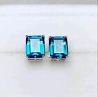 2CT EMERALD CUT LAB CREATED BLUE TOPAZ WOMEN STUD EARRING 14K GOLD PLATED SILVER