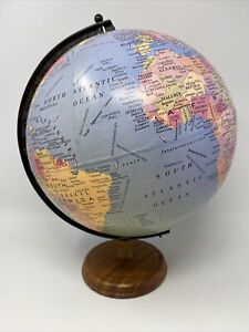 Rotating World Globe With Wooden Base - Made in India 12” 30cm - Nice Condition!