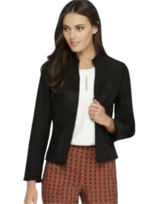 Blazer The Limited negro imitación gamuza encaje ribete talla mediana Foto 1 de 4