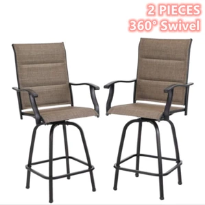2 Pieces Swivel Patio Chairs Outdoor Kitchen Bar Height Stools Garden Furniture - Picture 1 of 11