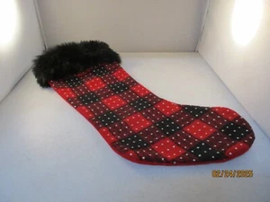 Fuzzy Red and Black Christmas Stocking 24" - Picture 1 of 2