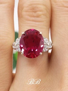 4.40 Ct Oval Cut Certified Natural Ruby Diamond Engagement Ring 14k White Gold - Picture 1 of 13