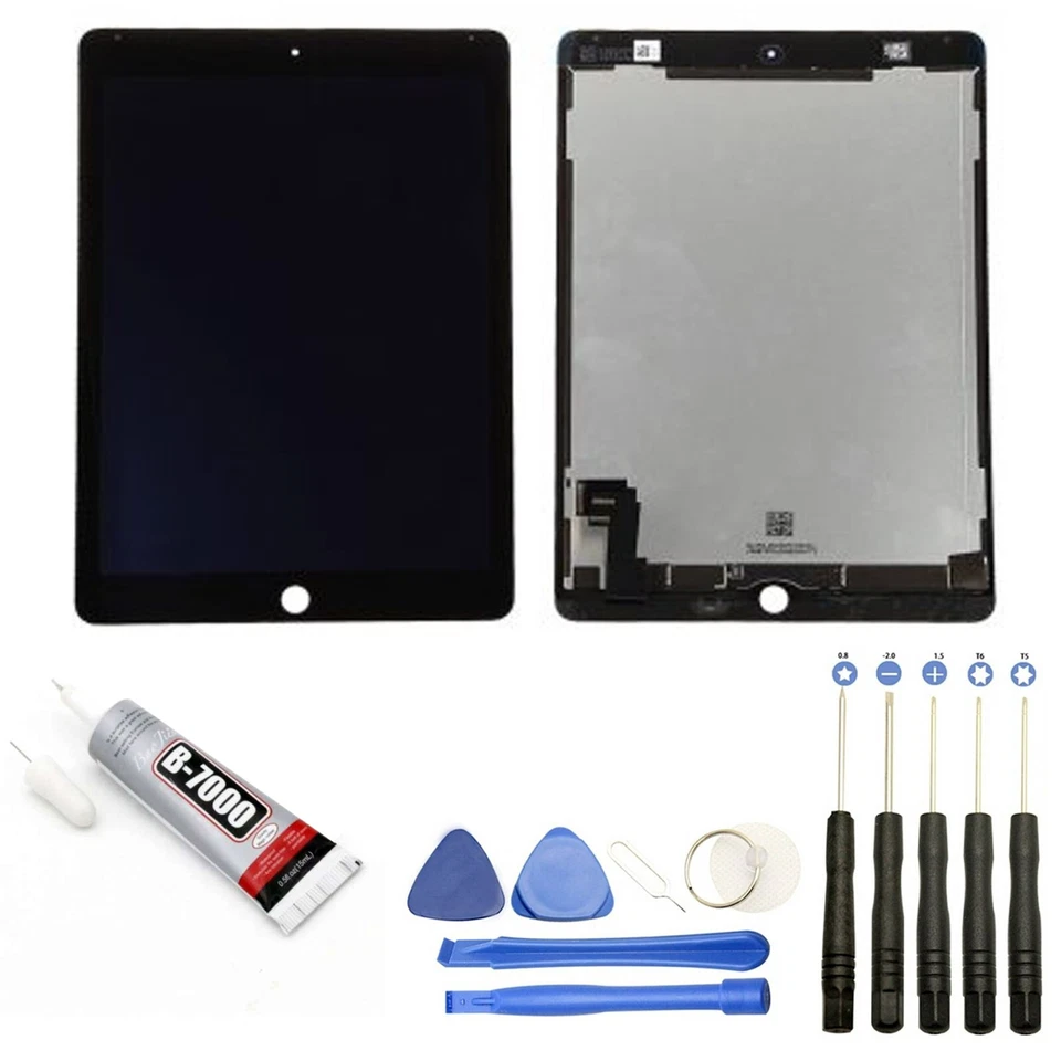 VISIODIRECT ECRAN COMPLET: VITRE + ECRAN LCD POUR iPad Air 2 A1566 A1567 NOIR +OUTILS+COLLE