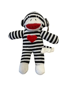 Dan Dee Sock Monkey Plush Black White Stripes Red Heart Stuffed Animal 10" Toy - Picture 1 of 5