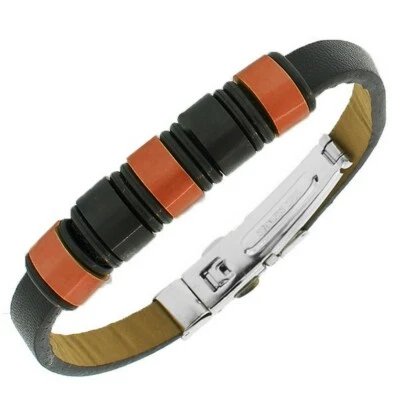 Pulsera Hombre Acero Inoxidable Cuero Negro Blanco Oro Rosa Tono Plata Foto 1 de 3