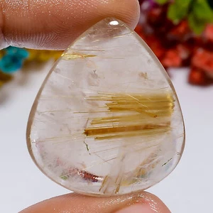 36 Ct. Natural Heart Golden Rutile Quartz Spiritual Cabochon Gemstone 30X27X5 mm - Picture 1 of 2