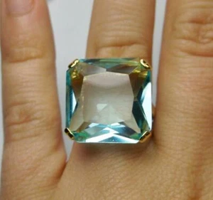 12.18 ct Square Cut Blue Aquamarine Large Ring in 925 Sterling Silver - Picture 1 of 8