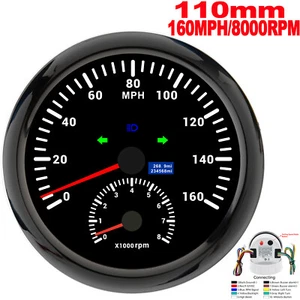 110mm Black Boat GPS Speedometer 160MPH with Tachometer 8000RPM Gauge Waterproof - Picture 1 of 5