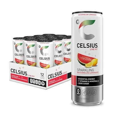 Bebida energética funcional CELSIUS melancia espumante limonada 12 oz (pacote com 12) - Imagem 1 de 4