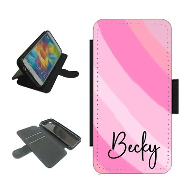 Personalised Pink Strip wallet Phone Case name For iPhone for Samsung flip Cover - Image 1 of 4