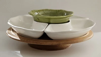 VTG California USA Pottery Lazy Susan White Avocado Serving Trays Dishes READ - Image 1 of 4