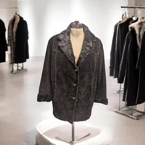 Manteau en cuir daim St. John's Bay taille 3X noir style Penny Lane fausse fourrure - Photo 1/11