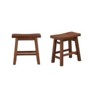 Boraam Dining Stool 18"H Saddle Seat Chestnut Wire-Brush Solid Wood (Set Of 2) - Picture 1 of 8
