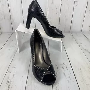 Zapatos de salón Talbots Priya negros plateados tacones de cuero negro punta de peep talla 6,5 $149 - Imagen 1 de 9