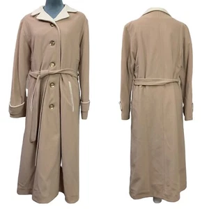 Vintage 60s Kashmiracle Tan Cream Button Long Trench Coat Women's Large USA  - Picture 1 of 7