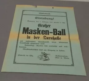 Werbeplakat Einladung z. Großen Maskenball, 1913, Turnhalle Alpirsbach - Bild 1 von 1