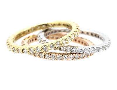 ETERNITY RINGS (3) STACKABLE NATURAL DIAMONDS 1.20ct.tw. YELLOW/ROSE/WHITE  14K - Image 1 of 4