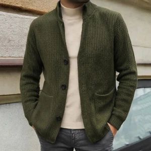 New Sweater Men's Stand Collar Knit Mid-length Cardigan Coat Regular Sweater - Picture 1 of 24