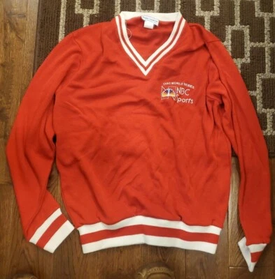 SWEET VINTAGE LOGO 7 1980 NBC SPORTS WORLD SERIES RED SWEATER MEN'S SIZE LARGE - Image 1 of 4