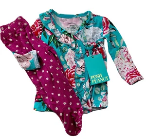 Neu mit Etikett Posh Peanut Baby Mädchen 0-3 Monate Eloise gerafft vorne zum Binden Kimono Set mit Füßen - Bild 1 von 11