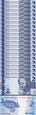 Brazil 2 Reais 2010 (2023), UNC, 20 Pcs LOT, Consecutive, Prfx KE,P-252 New Sign - Image 1 of 4