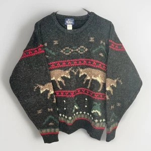 Vintage Woolrich Wool Sweater Mens Lg 90s Pullover Nordic Fair Isle Reindeer - Picture 1 of 10