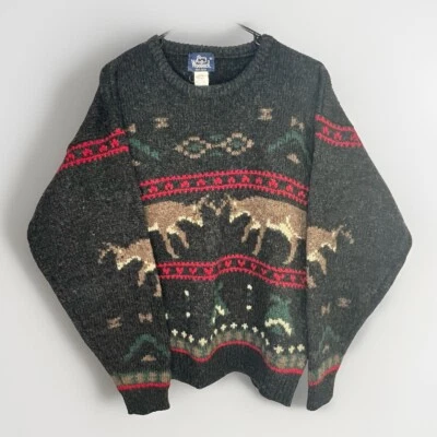 Vintage Woolrich Wool Sweater Mens Lg 90s Pullover Nordic Fair Isle Reindeer - Image 1 of 4