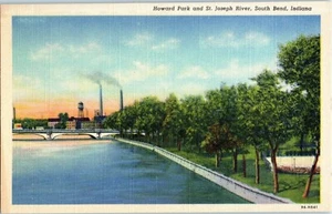 1939 Howard Park and St. Joseph River, South Bend Indiana Curt Teich 9A-H841 - Picture 1 of 2