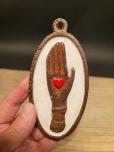 Vintage Antique Style Cast Iron Heart in Hand Odd Fellows Plaque Sign - Picture 1 of 12