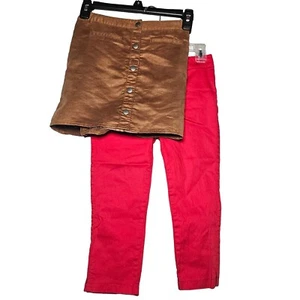 Girls brown skirt and red ankle pants size 8 Kcparker Childrens Place 2 Pieces - Picture 1 of 12