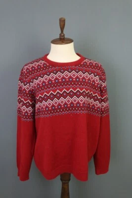 DALE OF NORWAY Red Geometric Wool Fair Isle Knit Ski Sweater Size L - Image 1 of 4
