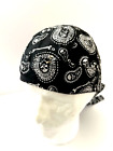 Black Paisley Skulls Deluxe Doo Rag Bandana HeadWrap Biker Skull Cap W/Sweatband