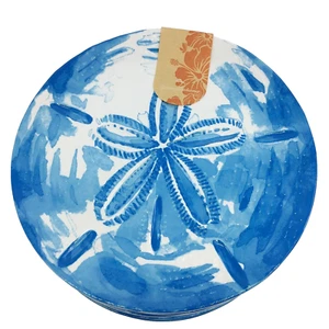 x4 Tommy Bahama Blue Sand Dollar Melamine Plate Set Lunch Salad Ocean Beach 9" - Picture 1 of 6
