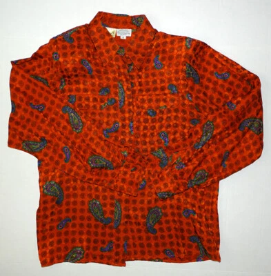 IMPRESIONANTE! Blusa de seda manga larga vintage CHE BELLA ROJO PAISLEY / HONG KONG Foto 1 de 3