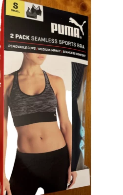 Paquete de 2 sujetadores deportivos sin costuras Puma para mujer (negro, pequeño) nuevos con etiquetas Foto 1 de 3