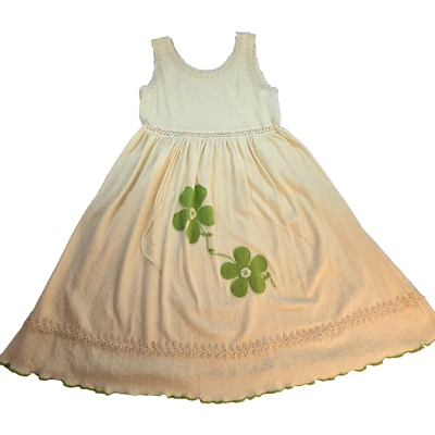 Handmade Pima Cotton Dress Crochet Crewel Fairy Cottagecore Medium Boho Alpaca M - Image 1 of 4