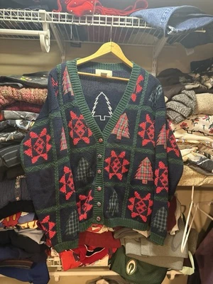 Cárdigan suéter vintage ID Distinctions parches a cuadros Navidad para mujer mediano Foto 1 de 4