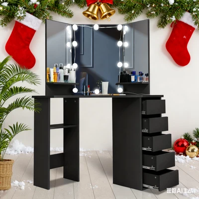 Tocador Escritorio con 5 Cajones Tocador con 10 Luces LED y 3 Colores Ajustables Foto 1 de 4