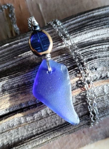 Sea Glass Jewelry Beach Necklace Wife Friend Mother Sister Auntie Cobalt Blue - Picture 1 of 6