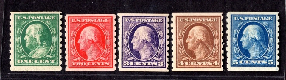 US 1910-1913 COILS PERFS 8 1/2 VERTICALLY COMPLETE SET SCOTT #392-396 MINT HINGE - Image 1 of 2