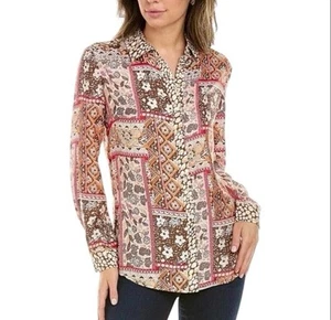 J. McLaughlin Darcey Shirt in Pebbled Medina Patchwork Damen Größe Medium - Bild 1 von 9