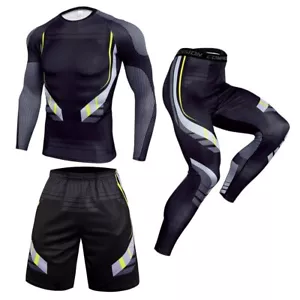 Men Compression Top Tight Thermal Base Layers Leggings Cycling Running Trousers - Picture 1 of 16