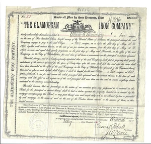 PENNSYLVANIA 1880 The Glamorgan Iron Company Bond Stock Certificate #21 Mifflin - Picture 1 of 2