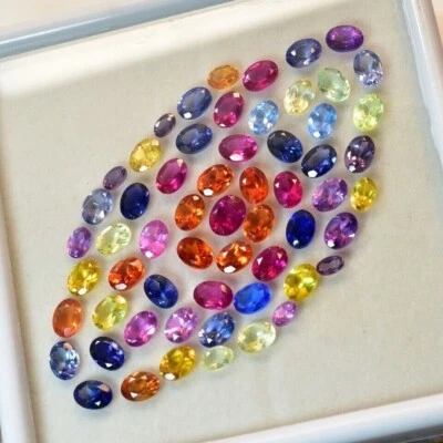 25 Pcs Natural Sapphire Mix Color Oval CERTIFIED Gemstone Lot 7x5 mm - Image 1 of 4