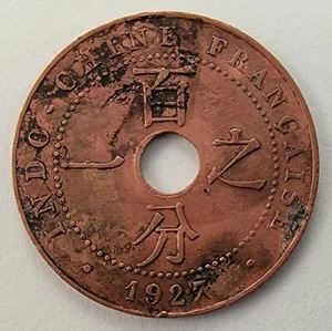 Indochina francesa Indochina 1927 1 centavo Moneda de bronce KM # 12.1 circulada - Imagen 1 de 4