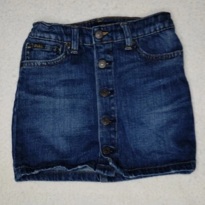 Polo Ralph Lauren Denim Falda Botón Frontal Lavado Oscuro Niñas Talla 6 Foto 1 de 4